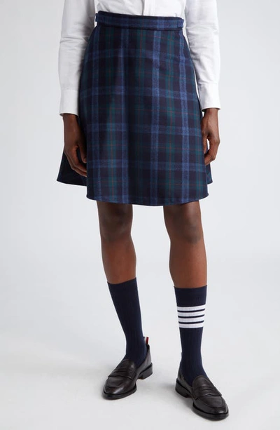 Thom Browne Blue Check Midi Skirt In Multi-colored