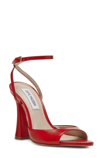 Steve Madden Beki Ankle Strap Pointed Toe Sandal In Red Leather