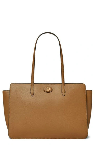 Tory Burch Robinson Pebbled Tote In Tiger's Eye