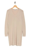 Vince V-neck Long Sleeve Wool Blend Sweater Dress In Biscuit