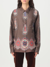 Etro Mix-print Pointed-collar Silk Shirt In Brown