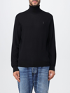 Polo Ralph Lauren Cable Knit Black Turtleneck Sweater With Embroidered Logo In Black