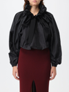 Patou Gros Grain Top With Gathered Collar In Black