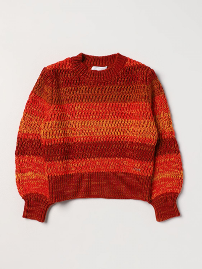 Chloé Kids' Sweater In Cotton And Tricot Wool In Orange