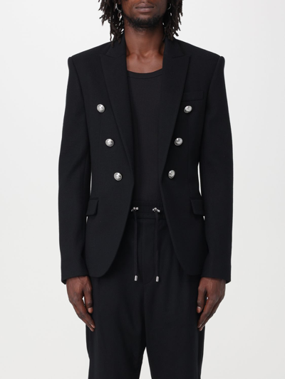 Balmain Double-breasted Wool-blend Blazer In Black