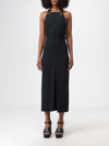 Patou Wool Dungaree Dress With Belt And Slit In Black
