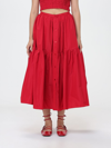 Patou Button-up Tiered Midi Skirt In Red