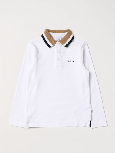 Bosswear Kids' Logo-print Long-sleeve Polo Shirt In White