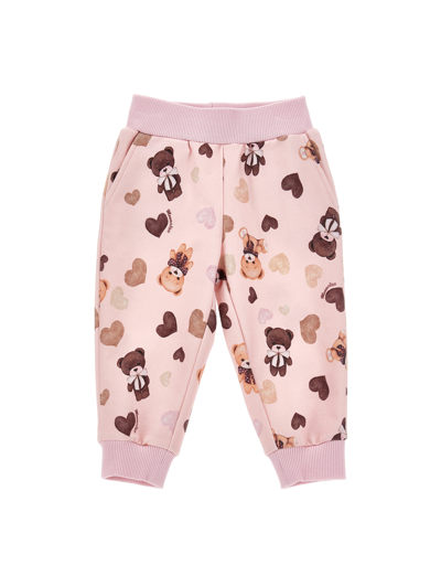Monnalisa Kids'   Fleece Trousers With All-over Print In Pink