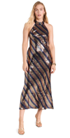 Rixo London Pearl Dress In Soho Stripe Embellished Copper