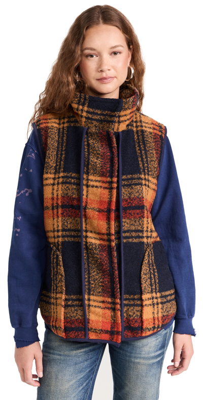 Free People Wrapped Up Blanket Waistcoat Navy And Gold M In Multi