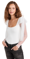 Free People Tongue Tied Mesh Sleeve Tie Shoulder Bodysuit In Ivory