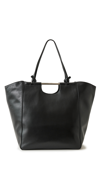 Staud Mar Leather Shopper Tote Bag In Black/silver