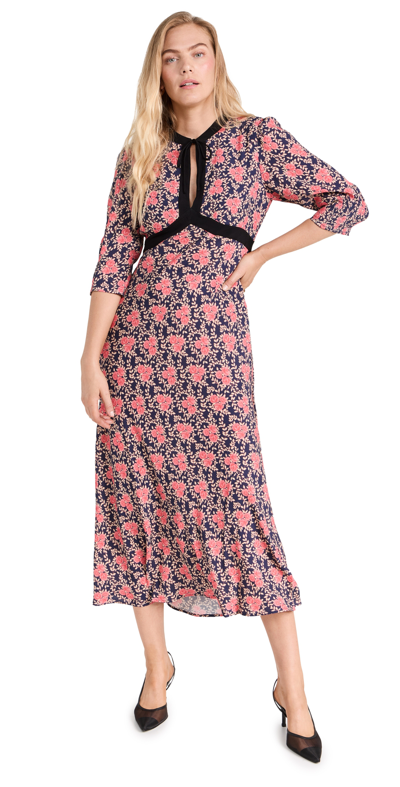 Rixo London Petra Floral Keyhole Maxi Dress In Blue