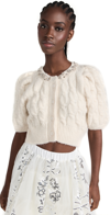 SIMONE ROCHA CROPPED CABLE PUFF SLEEVE CARDIGAN IVORY/PEARL/CLEAR