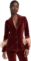 La Doublej Keaton Velvet Feather-cuff Blazer In Terra