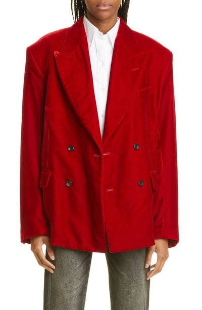 R13 Boxy Double-breasted Ragged Velvet Blazer In Red Velvet