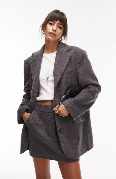 Topshop Brushed Blazer Coat In Charcoal-gray