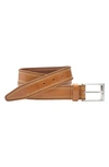 Johnston & Murphy Triple Contrast Stitch Leather Belt In Tan