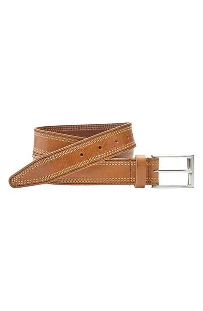 JOHNSTON & MURPHY JOHNSTON & MURPHY TRIPLE CONTRAST STITCH LEATHER BELT