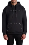 KARL LAGERFELD OVERSIZE STUDDED ORGANIC COTTON GRAPHIC HOODIE
