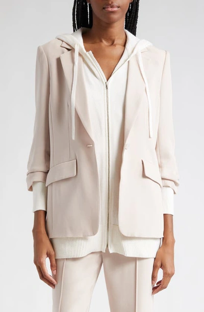Cinq À Sept Khloe Two-tone Sweater Knit Combo Blazer In Oyster/ Ivory