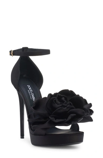 Dolce & Gabbana Keira 105 Satin Bow Sandals In Patent Leather In Black