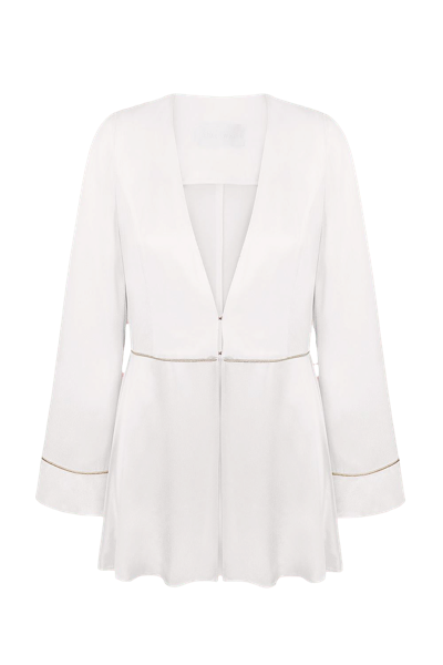 Total White Viscose Cut Loose Jacket With Golden Edging In White