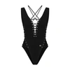 Dolce & Gabbana One-piece Swimsuit With Plunging Neckline And Lacing And Eyelets In Black