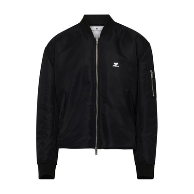 Courrèges Embroidered Nylon Bomber Jacket In Black