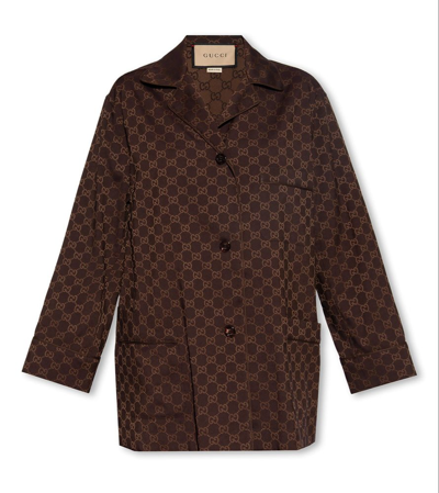 Gucci Monogram Buttoned Shirt In Brown