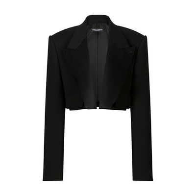 Dolce & Gabbana Short Double Wool Tuxedo Jacket In Black