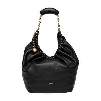 Loewe Medium Squeeze Chain Leather Hobo Bag In Black