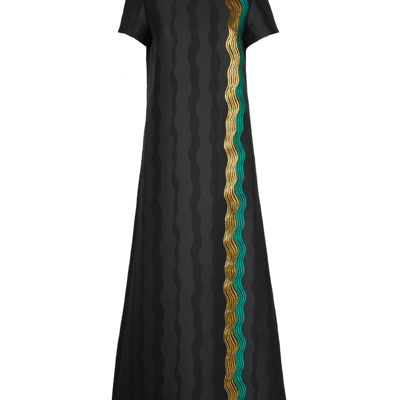 La Doublej Swing Wavy Patterned Dress In Nile_black