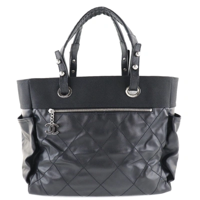Pre-owned Chanel Biarritz Black Leather Tote Bag ()