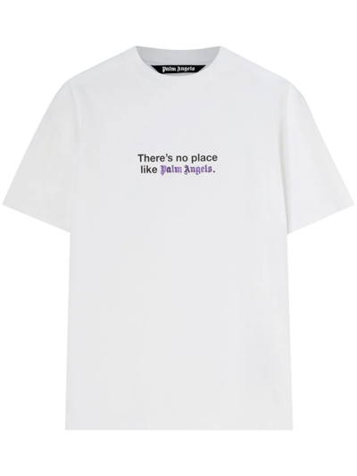 Palm Angels No Place Slogan-print Cotton T-shirt In White
