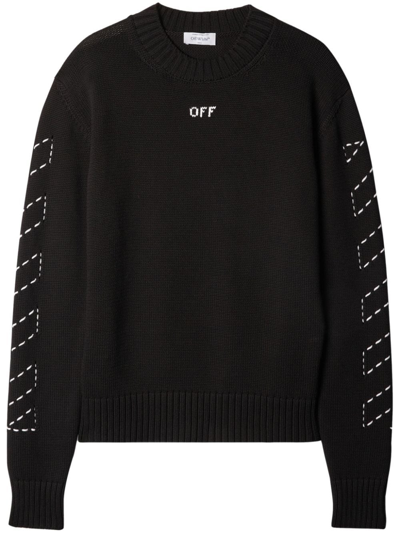 OFF-WHITE CREW-NECK SWEATER WITH ARROWS EMBROIDERY