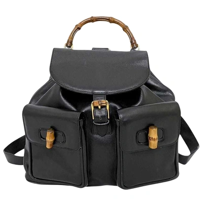 Gucci Bamboo Black Leather Backpack Bag ()