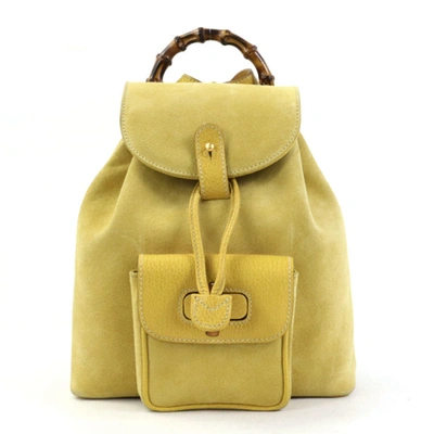 Gucci Bamboo Yellow Suede Backpack Bag ()