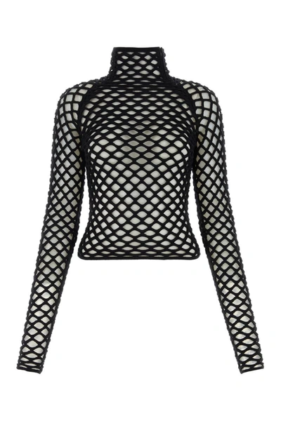 Alaïa Cut-out High-neck Knitted Top In Noiralaia