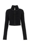 Alessandra Rich Embellished Ribbed-knit Cardigan In Black Melange