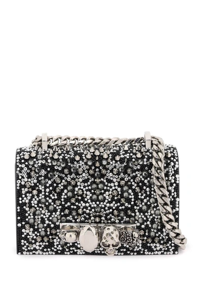 Alexander Mcqueen Jeweled Mini Crystal Satchel Bag In Black,silver