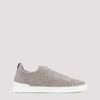 Zegna Men's Triple Stitch Suede Low-top Sneakers In Gme Gris Pale