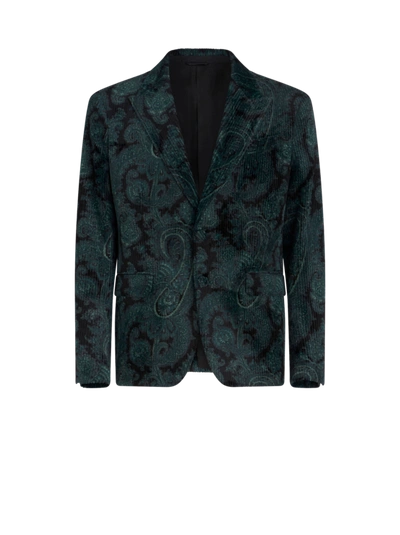 Etro Ribbed Paisley-pattern Blazer In Green