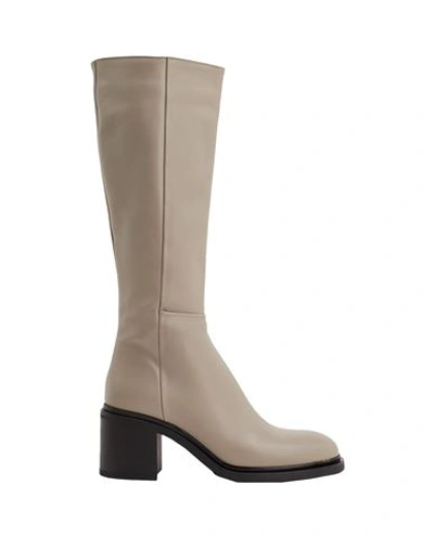 8 By Yoox Leather Mid-heel Boot Woman Knee Boots Light Grey Size 11 Calfskin