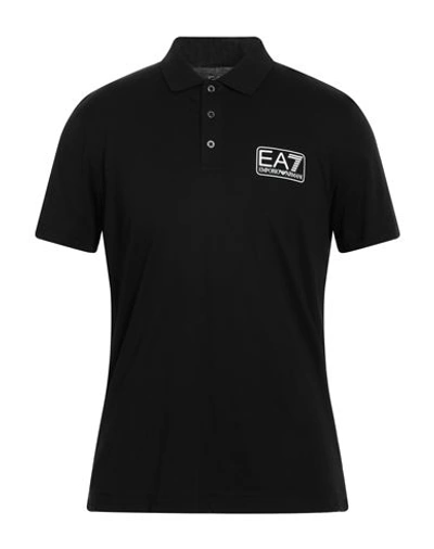 Ea7 Man Polo Shirt Black Size Xs Cotton, Resin