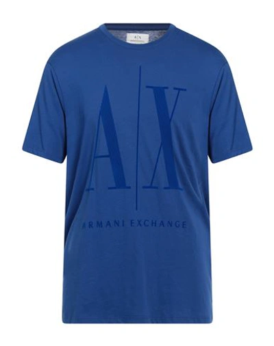 Armani Exchange Man T-shirt Blue Size L Cotton In Blue
