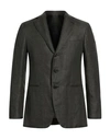 Caruso Man Blazer Military Green Size 40 Linen, Wool In Green