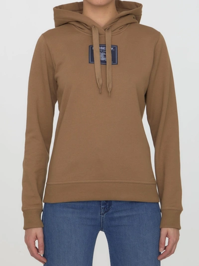 Burberry Logo Patch Hoodie In Brown
