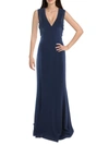Dress The Population Sandra Plunge Crepe Trumpet Gown In Blue